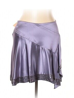 ROBERTO CAVALLI Lavender Silk Mini Skirt With Asymmetric Hem and Studs; Size 44